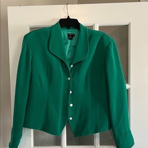 BarriePace 100% silk bright green tailored women's blazer with rounded collar
